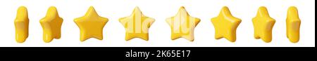 3d golden star animation set. Rotation of gold glossy cartoon game ...