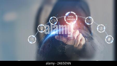 Data driven marketing concept. Collecting big data and analytics, personalized and contextual marketing. Digital marketing and technology, artificial Stock Photo