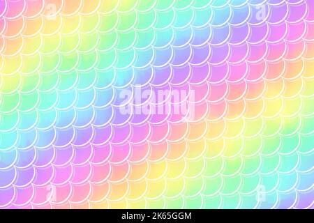 Mermaid rainbow background with scales. Iridescent glitter fish tail pattern. Marine holographic backdrop. Kawaii vector texture Stock Vector