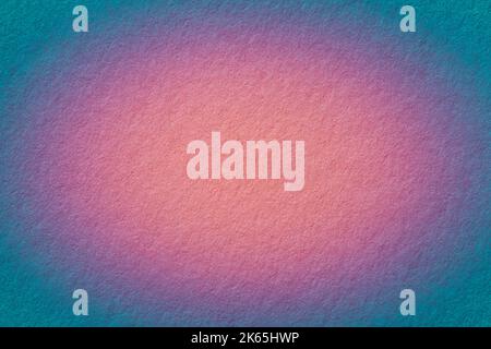 Texture of old pink paper background, with dark cerulean holographic gradient frame, macro. Structure of craft cardboard with turquoise vignette. Felt Stock Photo