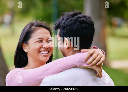 Couple in love has happy moments and enjoying beautiful autumn day