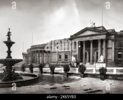 A late 19th century view of the Walker Art Gallery in William Brown Street in Liverpool City centre. Designed by local architects Cornelius Sherlock and H. H. Vale, the Walker Art Gallery was opened on 6 September 1877 by Edward Henry Stanley, 15th Earl of Derby and named after its founding benefactor, Sir Andrew Barclay Walker (1824–1893), a former mayor of Liverpool and wealthy brewer. Stock Photo