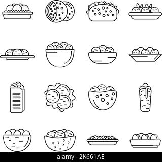 Falafel icons set outline vector. Pita food. Arab ball Stock Vector