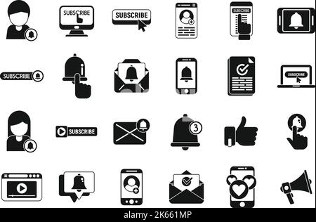 Subscribe icons set simple vector. Button arrow. Social media Stock Vector