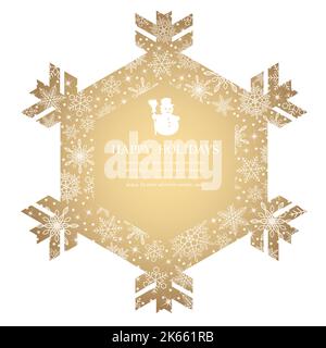 Happy Holidays Vector Gold Snowflake Shape Frame Illustration With Snowflake Patterns And Text Space Isolated On A White Background. Stock Vector