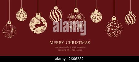 Vector Red Flat Background Illustration With Christmas Balls And Text Space. Stock Vector