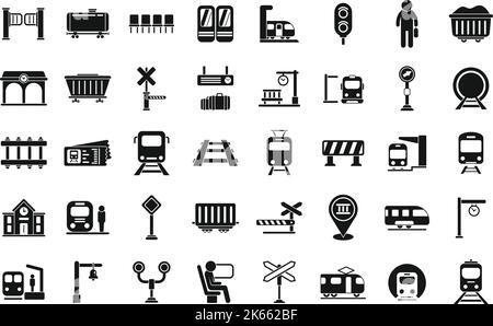 Railroad barrier icons set simple vector. Crossing railway. Sign ...