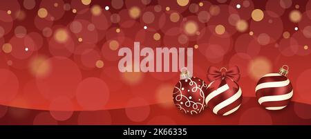 Seamless Abstract Vector Illustration With Christmas Balls And Luminous Red Background. Horizontally Repeatable. Stock Vector