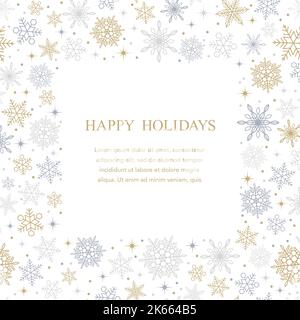 Happy Holidays Vector Square Frame Illustration With Abstract Snowflakes Pattern And Text Space. Stock Vector