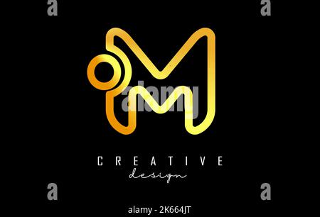 Outline golden letter M logo with a minimalist and gradient design. Vector Illustration with geometric design. Creative icon with letter. Stock Vector