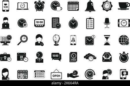 Flexible working hours icons set simple vector. Alarm clock. Work flexible Stock Vector