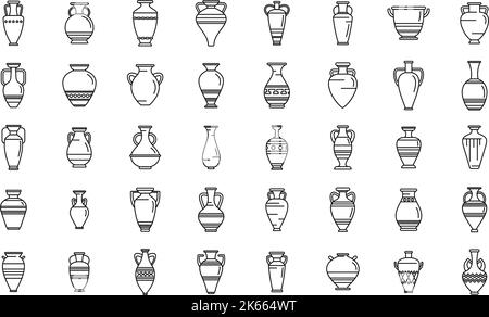 Amphora icons set outline vector. Vase pottery. Greek jar Stock Vector