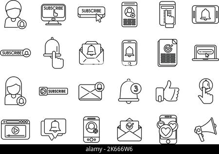 Subscribe icons set outline vector. Button arrow. Social media Stock Vector