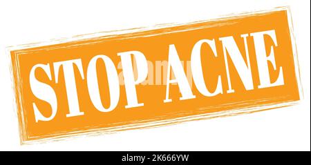 STOP ACNE text written on orange rectangle stamp sign. Stock Photo