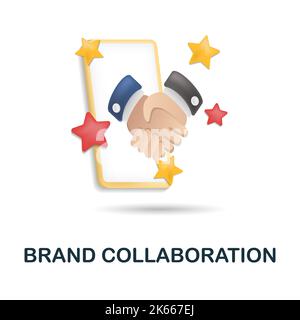 Brand Collaboration icon. 3d illustration from blogger collection. Creative Brand Collaboration 3d icon for web design, templates, infographics and Stock Vector