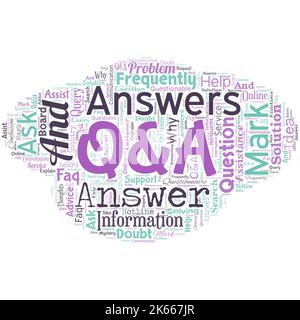 Big word cloud in the shape of UFO with words Q and A. Questions and answers. Defined as questions being asked and answers Stock Vector
