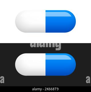 Blue Capsule Pill sign, pharmacy symbol in flat style - Vector icon set. Element design template for decoration in web, pharmacy advertisement. Stock Vector