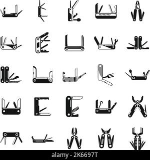 Multitool icons set simple vector. Multifunctional knife. Army blade Stock Vector