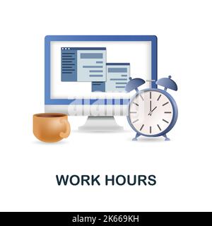 Work Hours icon. 3d illustration from project development collection. Creative Work Hours 3d icon for web design, templates, infographics and more Stock Vector