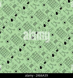 medical pattern with hospital scalpel beaker plaster locator pills Stock Vector