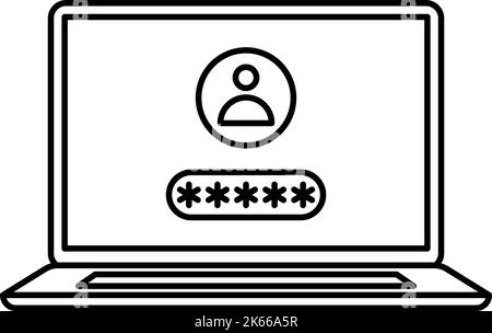 Laptop with password notification icon in flat style. Authentication ...