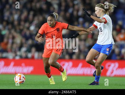 Brighton and Hove, UK. 11th Oct, 2022. Lauren James of England and Kamila Dubcova of Czech Republic during the International Friendly match at the AMEX Stadium, Brighton and Hove. Picture credit should read: Paul Terry/Sportimage Credit: Sportimage/Alamy Live News Stock Photo