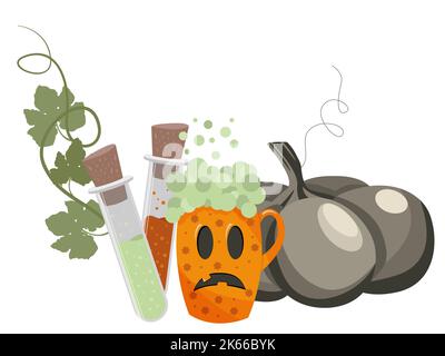 Spooky Halloween drinks. Poison and pumpkin Stock Vector
