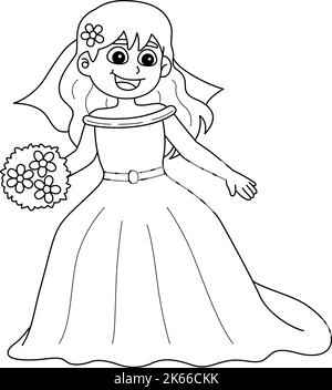 Wedding Bride Isolated Coloring Page for Kids Stock Vector