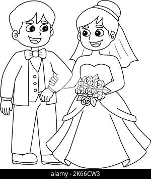 Wedding Groom And Bride Isolated Coloring Page  Stock Vector