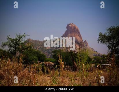 Lanscape with Mataya village of sara tribe aka Ngambaye or Madjingaye or Mbaye people, Guera, Chad Stock Photo