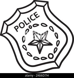 Police Badge Isolated Coloring Page for Kids Stock Vector