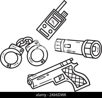 Police Officer Equipment Isolated Coloring Page  Stock Vector