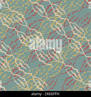 Abstract leaf garland grid weave vector seamless pattern background. Colorful backdrop with overlapping leaf stripes. Parallel outline foliage strands Stock Vector