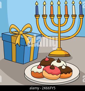 Hanukkah Sufganiyah Gift Colored Cartoon Stock Vector