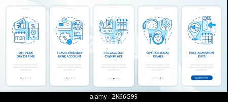 Saving travel tips blue onboarding mobile app screen Stock Vector