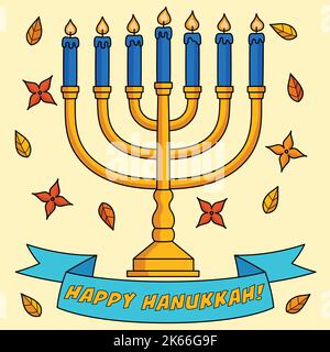 Happy Hanukkah Menorah Colored Cartoon Stock Vector