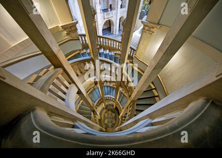 New Town Hall, interior view with spiral staircase, Germany, Lower Saxony, Hanover Stock Photo