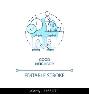 Asking neighbors to pet sit turquoise concept icon Stock Vector