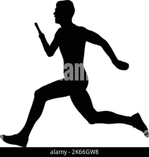 disabled athlete without hand running black silhouette Stock Vector