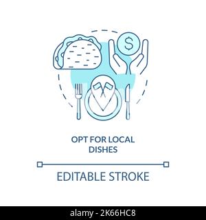Opt for local dishes turquoise concept icon Stock Vector