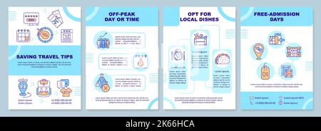 Saving travel tips turquoise brochure template Stock Vector