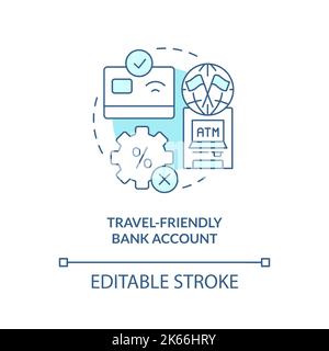 Travel-friendly bank account turquoise concept icon Stock Vector