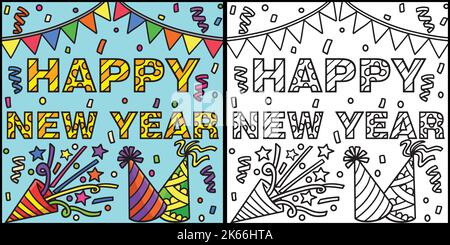 New Year Banner and Party Hat Illustration Stock Vector