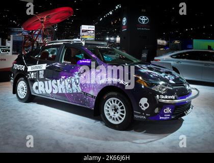 CHICAGO, IL/USA - FEBRUARY 6, 2014: A 2014 Toyota Dream Build Challenge Corolla car, Chicago Auto Show (CAS). Designer: BMX rider Drew Bezanzon Stock Photo