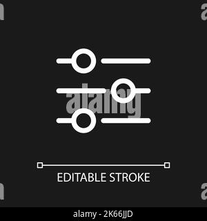 Filters button pixel perfect white linear ui icon for dark theme Stock Vector