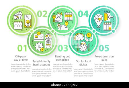 Saving travel tips circle infographic template Stock Vector