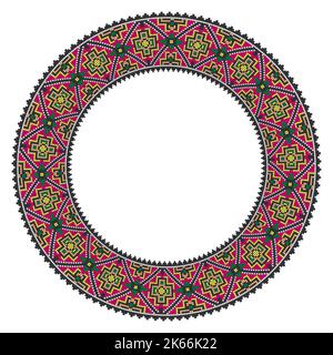 Round frame with multicolored repeating geometric pattern. Stock Vector