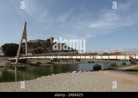 Bridge 'Puente de La Armada Española' and the Sohail Castle. Fuengirola, Malaga province, Spain. Stock Photo
