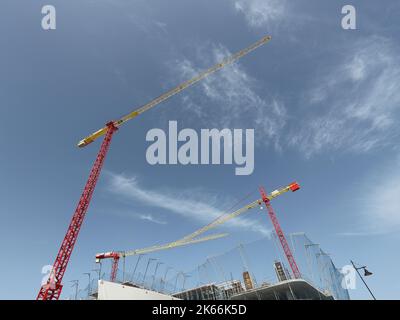construction cranes. Building under construction in Fuengirola, Malaga province, Spain. Stock Photo