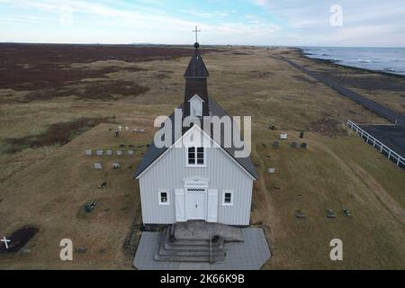 Strandarkirkja Church, Selvogur Iceland. Drone View. Stock Photo